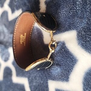 Hermès Black Croc Gold Horsebit Bracelet Cuff